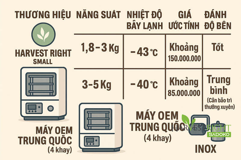 SO SÁNH THƯƠNG HIỆU TIÊU BIỂU dòng máy sấy thăng hoa