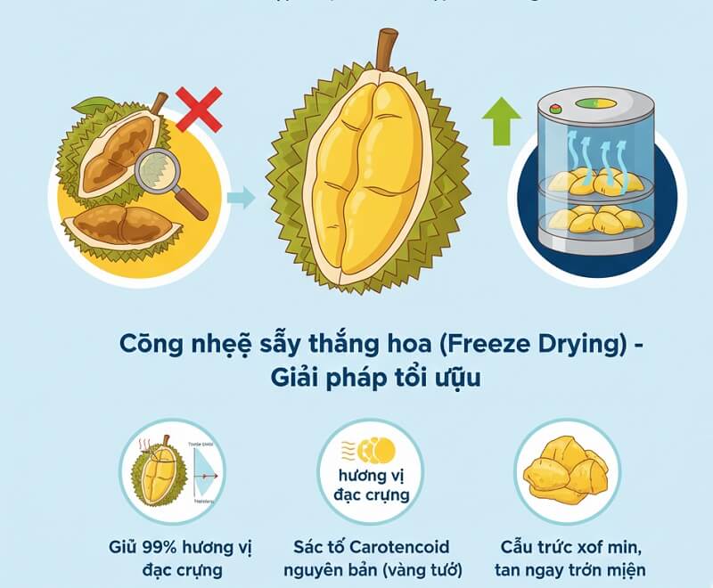 Quy Trình Sấy Thăng Hoa Sầu Riêng: Bí Quyết Giữ Trọn Hương Vị Và Màu Sắc Tự Nhiên